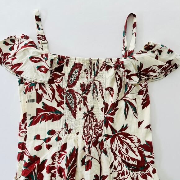 Anthropologie Oahu Linen Maxi Dress Cream Red Floral Size 12 NEW Boho Beach - Picture 10 of 11